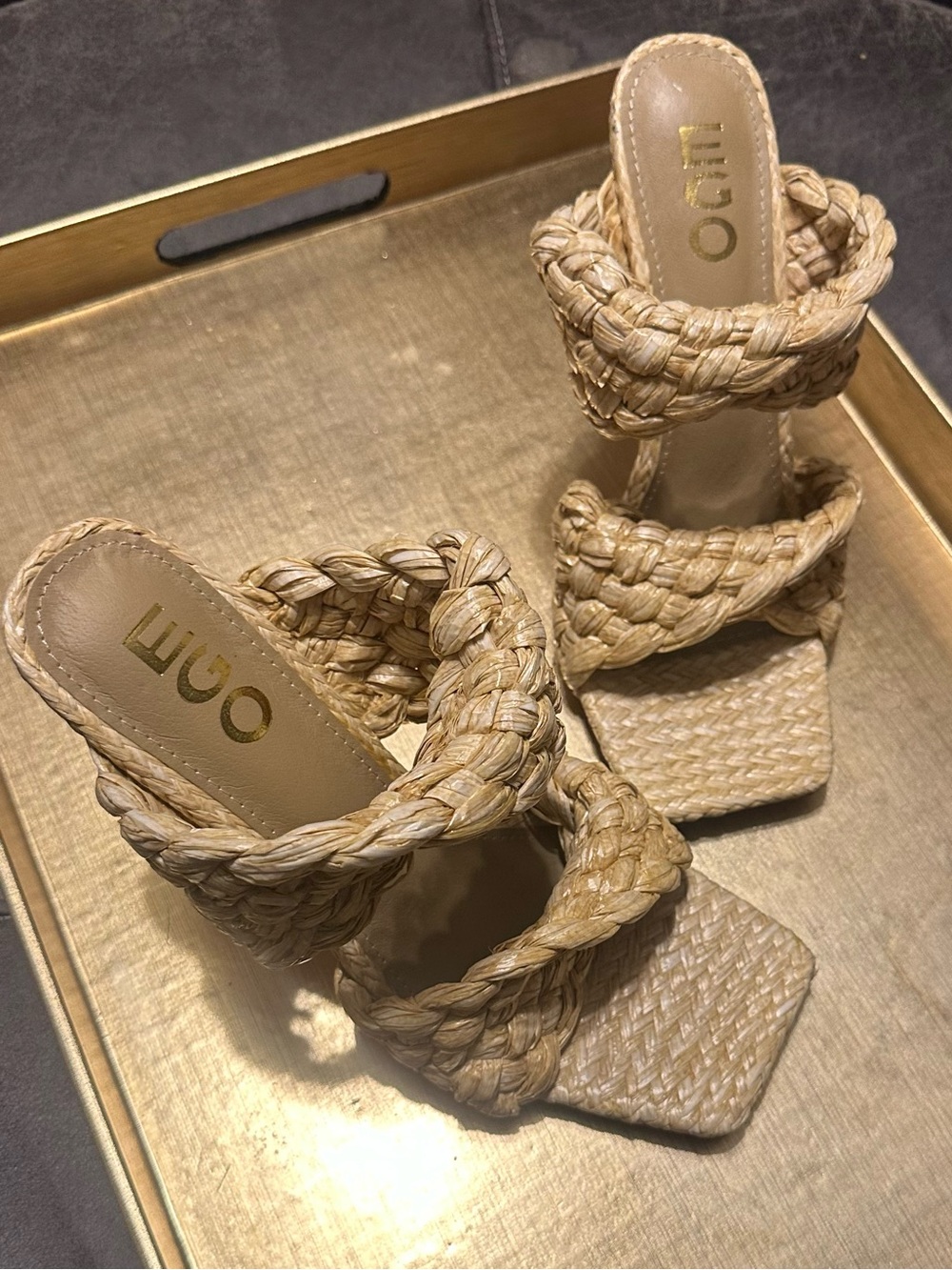 EGO Braided Straw Heeled Sandals in Natural